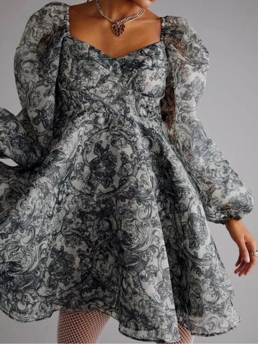 Selkie x Free People Princess in Gray Heritage Organza Puff Mini Dress S